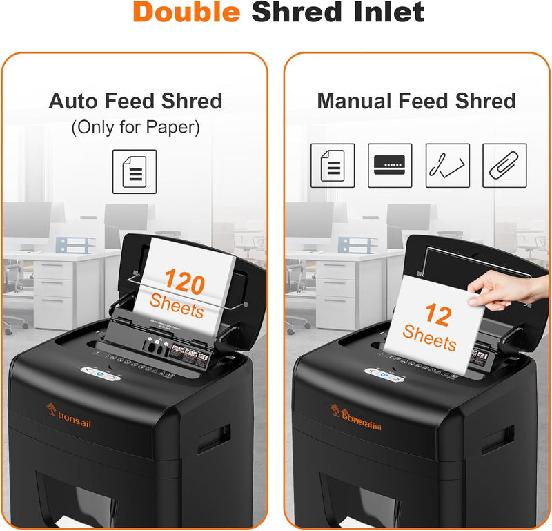 Bonsaii 120 Blatt Aktenvernichter mit Automatischem Einzug, P-4 Partikelschnitt, Extrem Leise mit 62