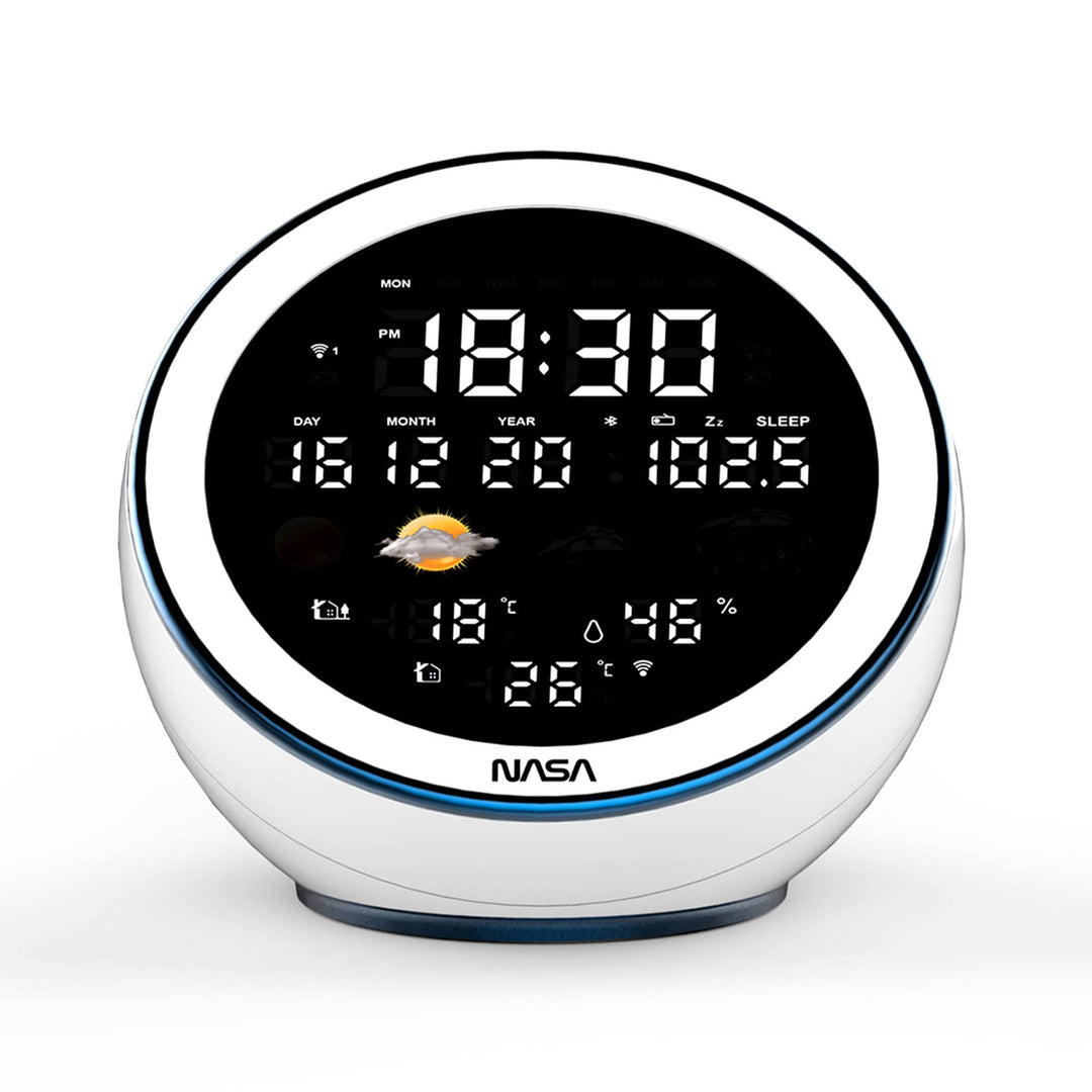 NASA - Wetterstation und Bluetooth-Lautsprecher WSP1500 Weiss - 2 Aussensensoren - Lieferung mit Net