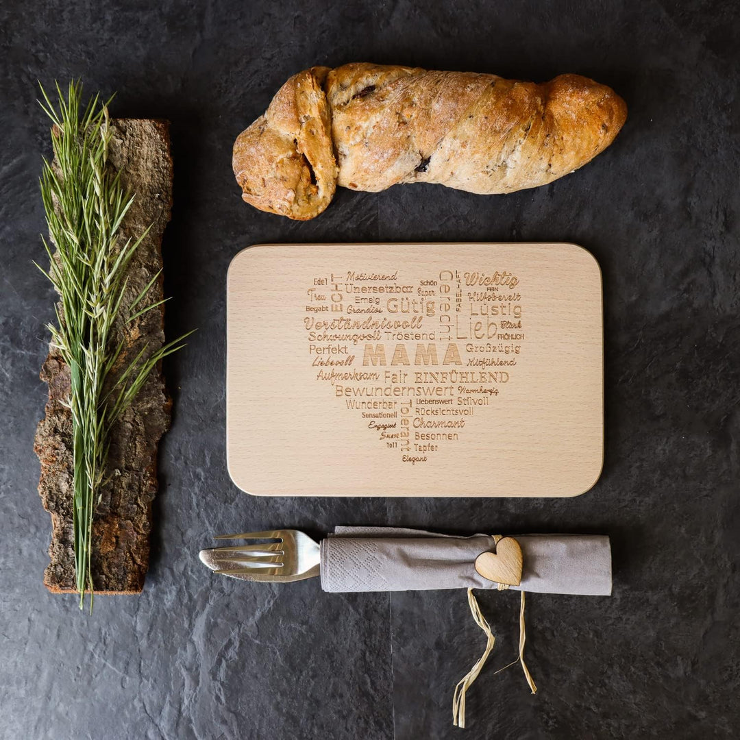Spruchreif · 2er Set Frühstücksbrettchen Mama und Papa · Brotzeitbrett mit Gravur · Geschenke für El