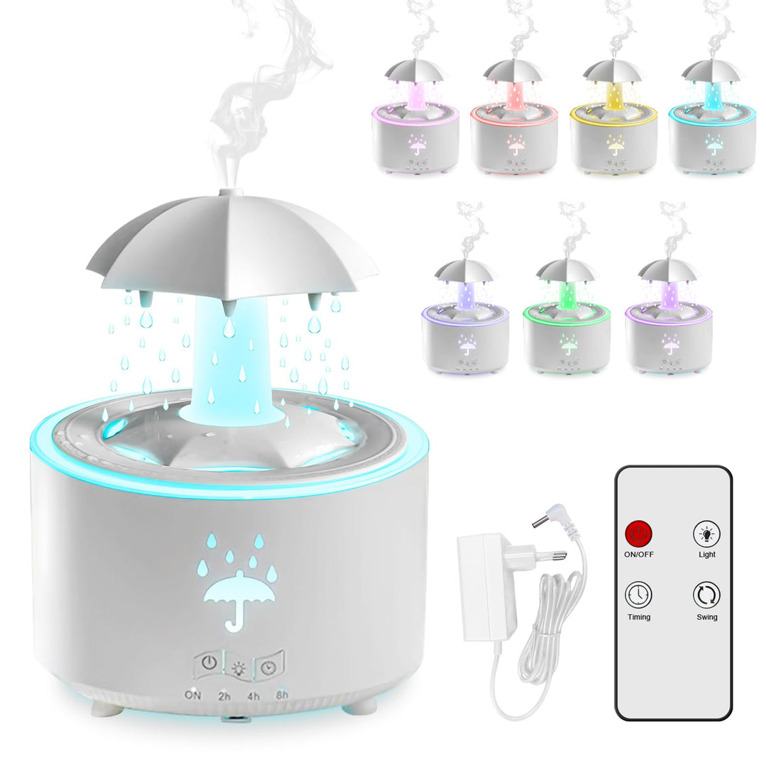 Regenschirm Luftbefeuchter, 300ml Rotierender Luftbefeuchter mit Fernbedienung 7-Farben LED Luftbefe