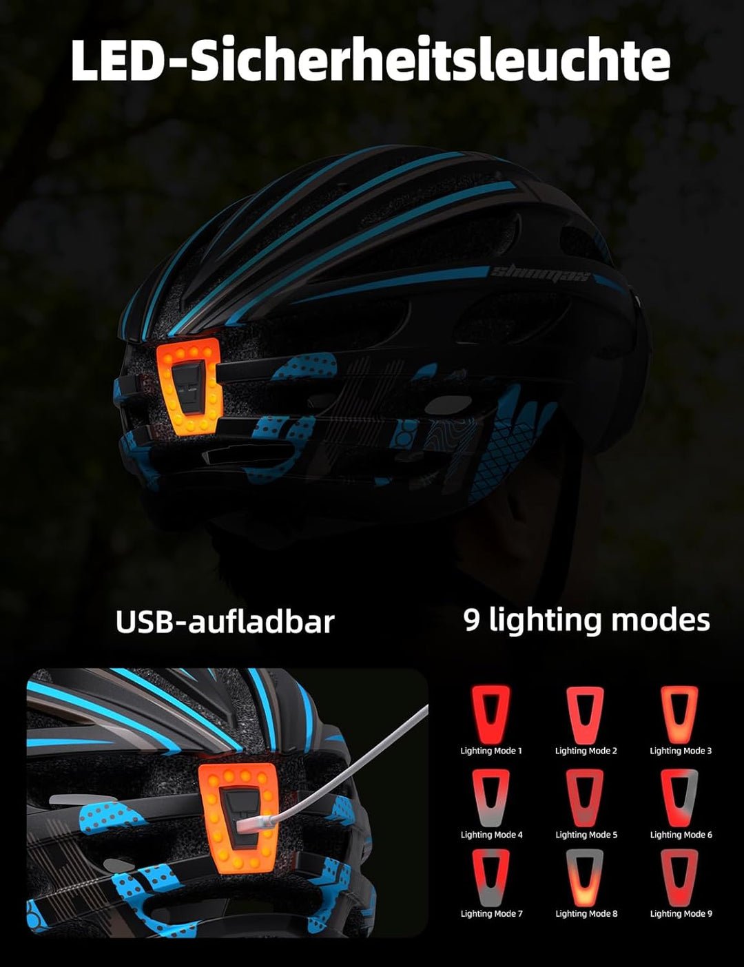 Shinmax Fahrradhelm Herren Damen mit Visier, Magnetischer Abnehmbarer Schutzbrille und USB-Aufladung