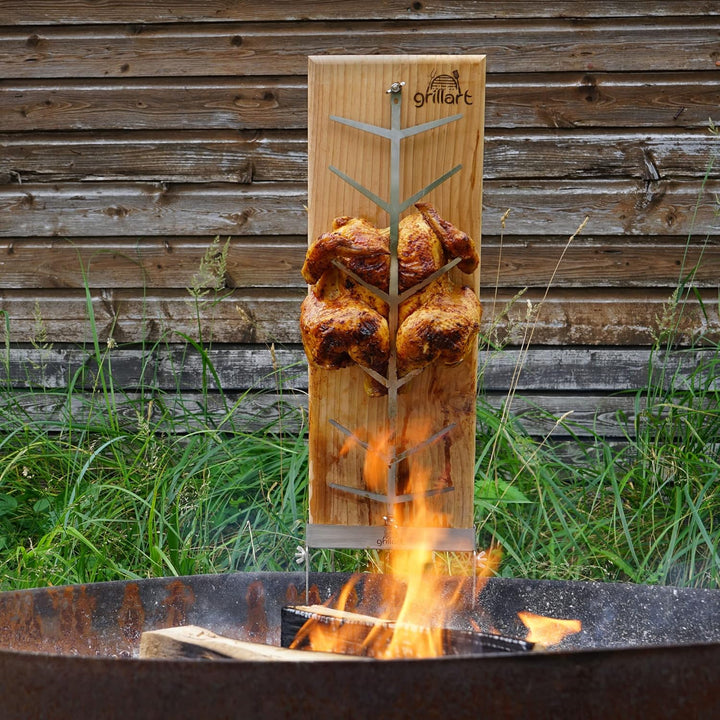 grillart® Premium Flammlachsbrett mit Halterung (Zedernholz) aus Edelstahl für herrlichen Flammlachs