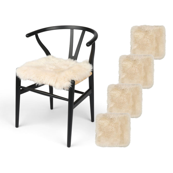 Nordic Sheep Lammfell Sitzauflage 40x40 cm, 4er Pack, Beige | Echtes Lammfell auf einer Seite, ideal