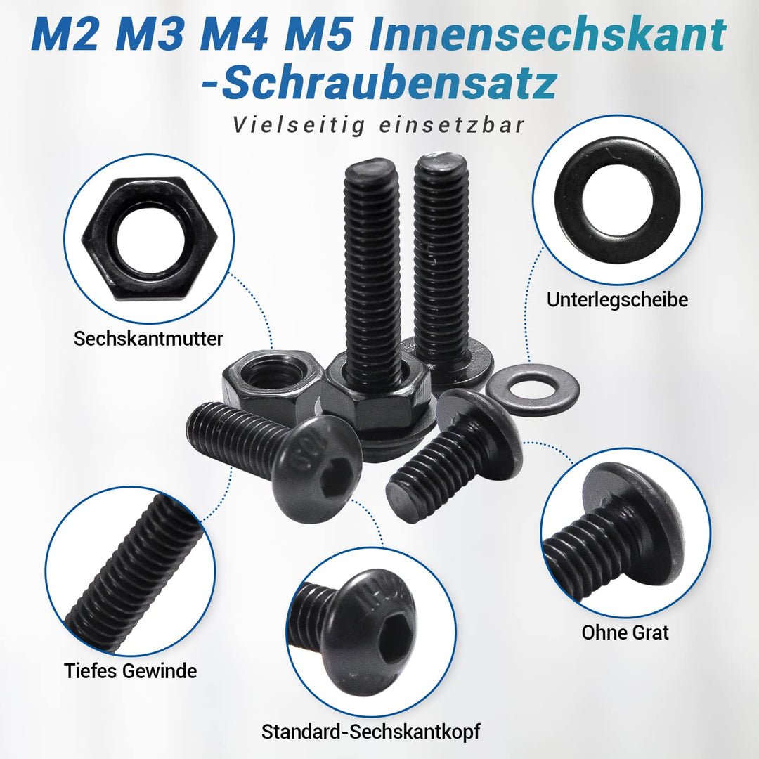 Schrauben Set NINDEJIN 1060PCS Kohlenstoffstahl Schrauben Muttern und Unterlegscheiben Sortiment Kit