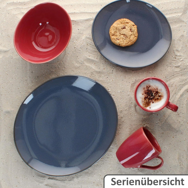 MÄSER 6er Set Natural Kuchenteller I ovale dunkelblaue Steingut-Frühstücksteller für 6 Personen I kl