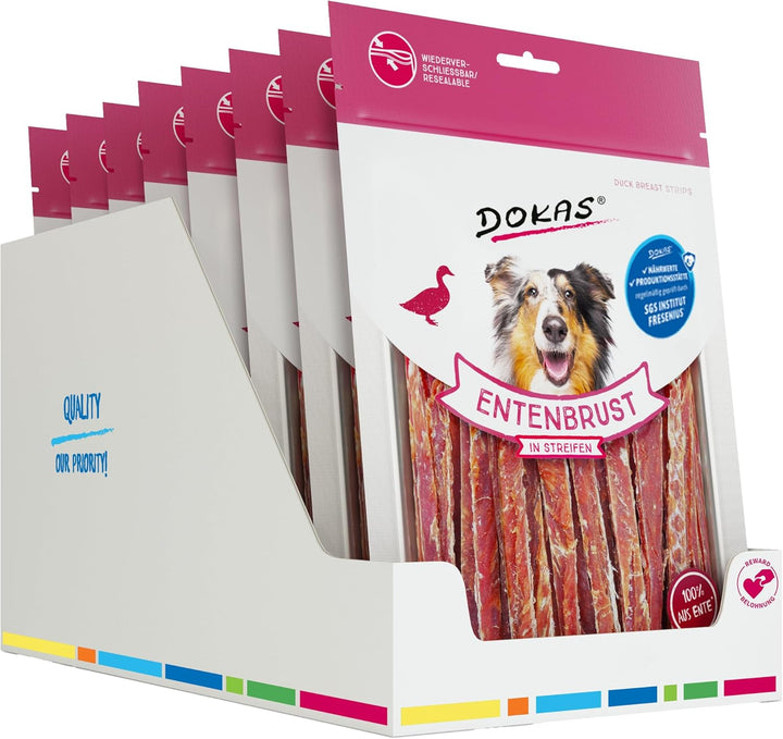 DOKAS Getreidefreier Premium Snack in Streifen für Hunde – Aus Entenbrustfilet, 250 g (8er Pack) Sin