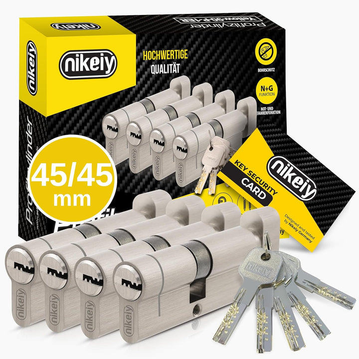 GERCAR Pro+ 4er Set Knaufzylinder gleichschliessend 45/45 - N+G Schliesszylinder mit Knauf - Zylinde