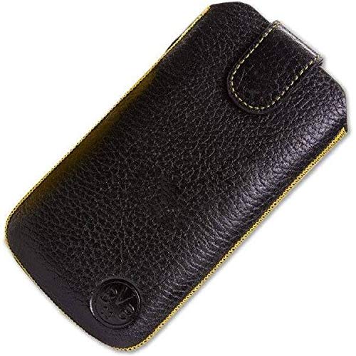 Borussia Dortmund BVB Handytasche aus Leder Gr. M: Schwarz, Unisex, Smartphone-Tasche mit geprägtem