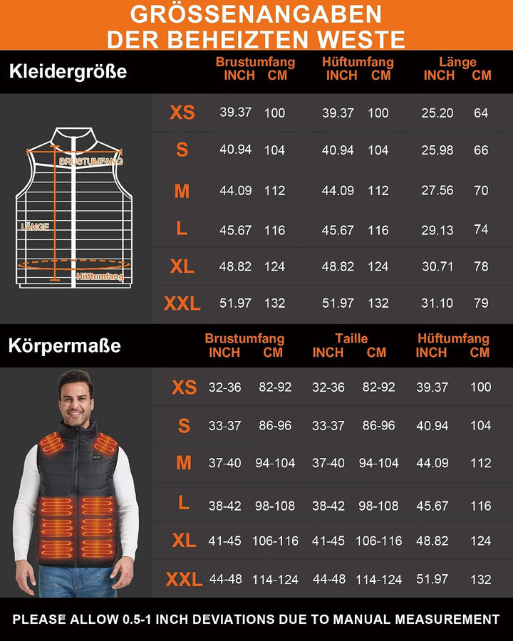 Beheizbare Weste Herren und Damen with 26 Heizbereiche – Heizweste with Kompatibel mit 5V/7.4V, schn