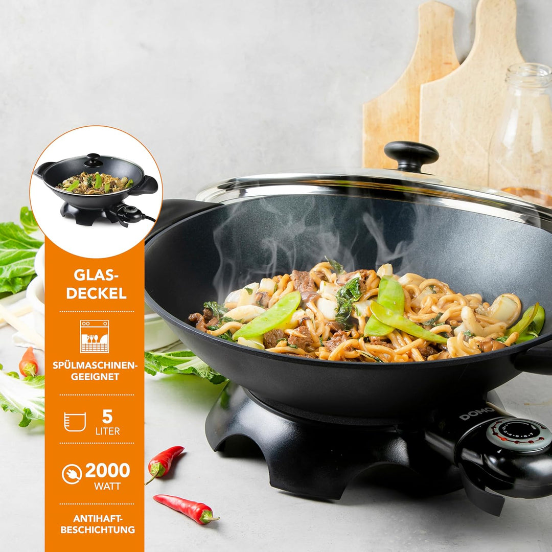 Domo DO-8708W DO8708W elektrischer Wok, Aluguss, 5 liters