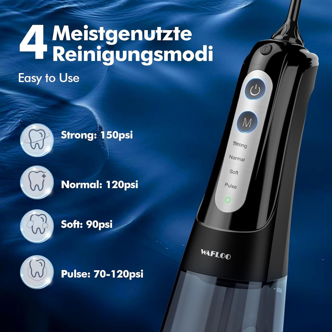 Munddusche Kabellos, Tragbarer Water Flosser mit 4 Modi & 8 Jet-Düsen,Munddusche Testsieger 2025,Zah