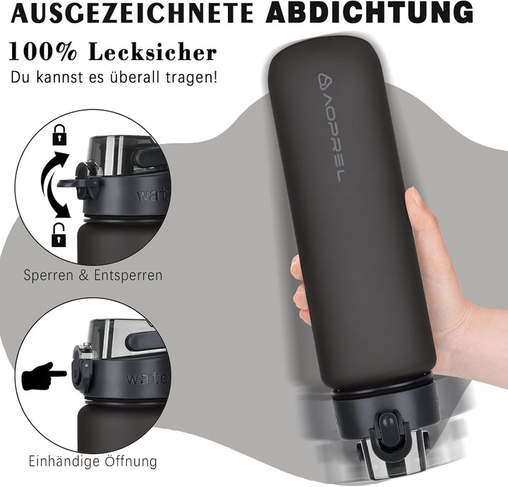 AOPREL Trinkflasche 1l, Wasserflasche BPA-Frei aus Tritan, Sport Trinkflasche Kohlensäure geeignet,