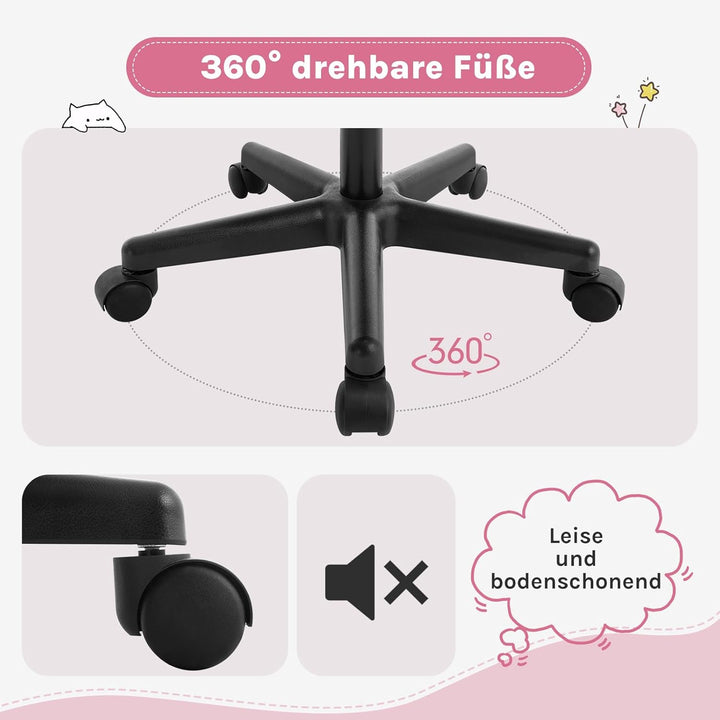 Klihome Schreibtischstuhl Kinder, Bürostuhl ergonomisch, Drehstuhl mit Rollen Armlehnen, Kinderdrehs