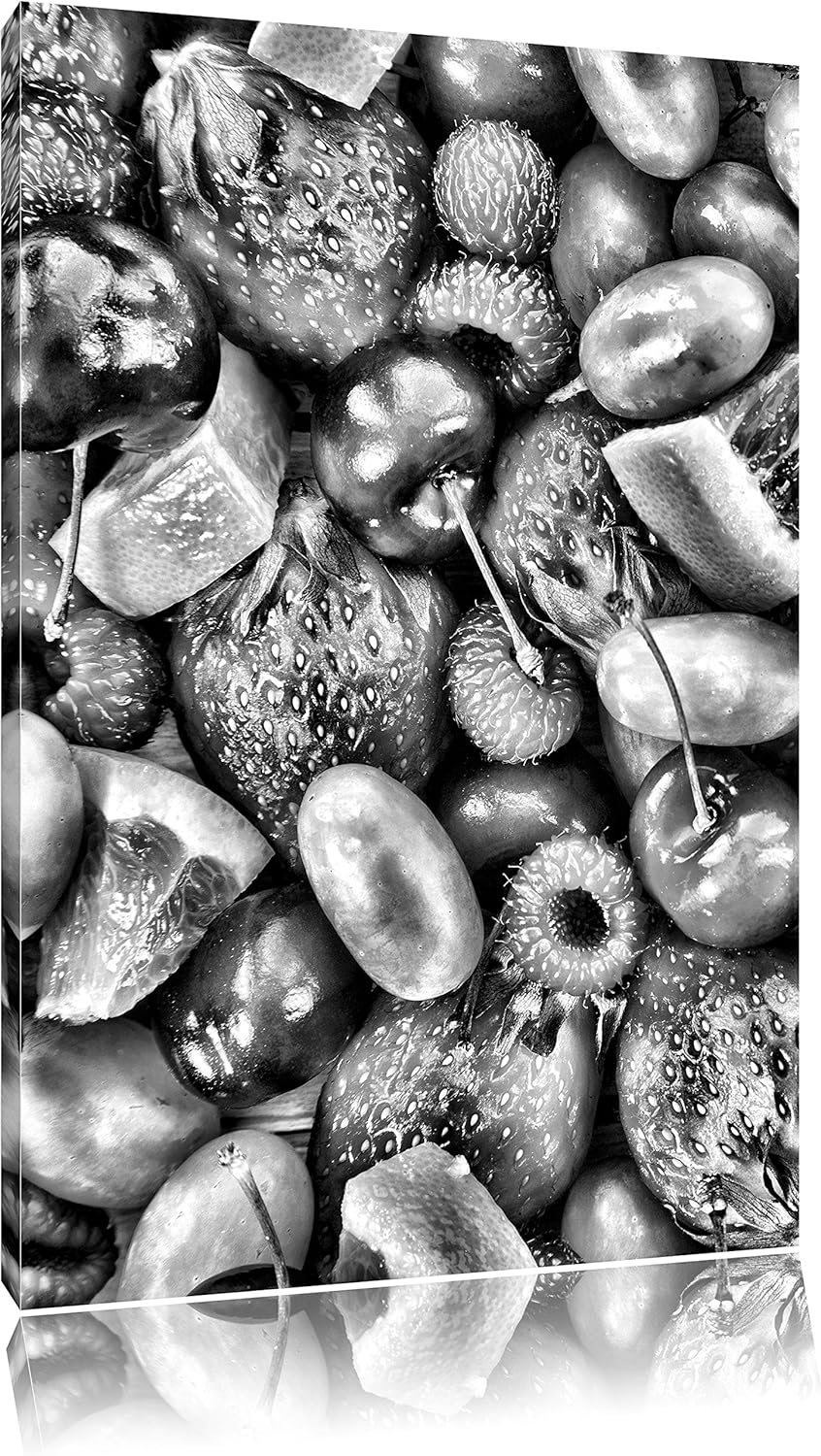 Pixxprint Monocrome, Früchtemix Erdbeeren Weintrauben, Format: 100x70 auf Leinwand, XXL riesige Bild