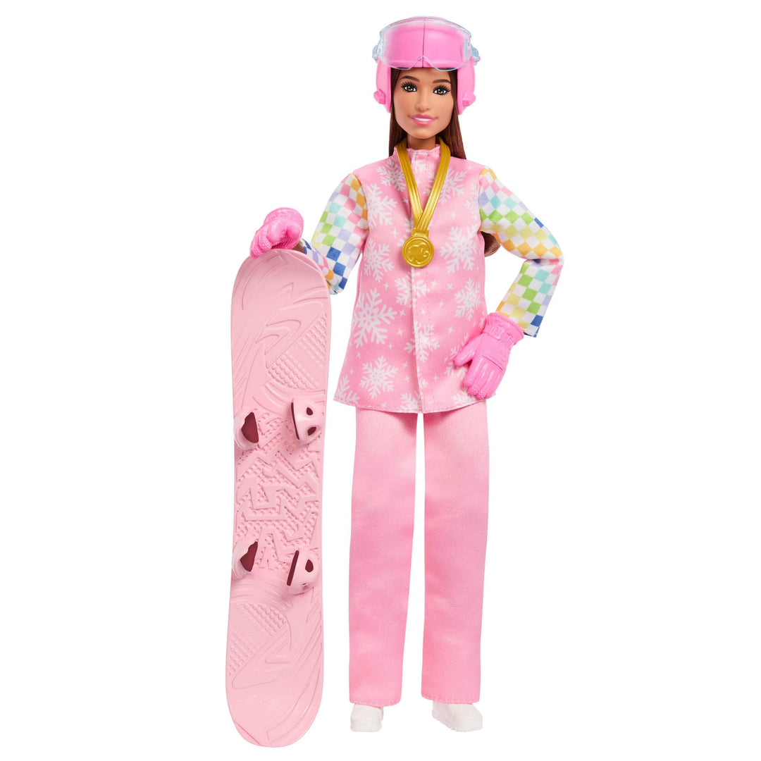Barbie Karriere Snowboarderin-Puppe mit rosa Schneejacke, Hose und Stiefeln mit über 10 Zubehörteile