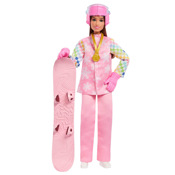 Barbie Karriere Snowboarderin-Puppe mit rosa Schneejacke, Hose und Stiefeln mit über 10 Zubehörteile