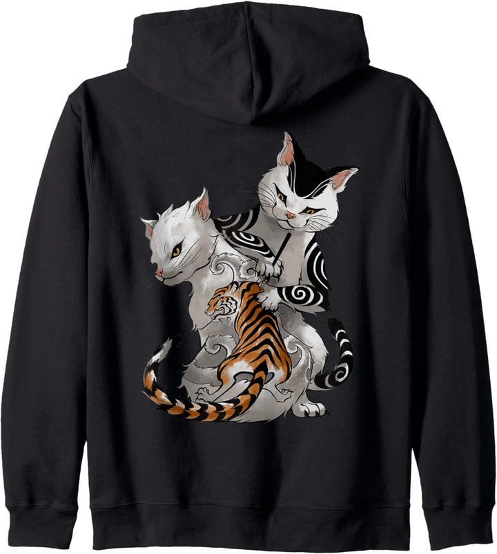 Japanische Tätowierer Katze führen Irezumi durch Kapuzenjacke