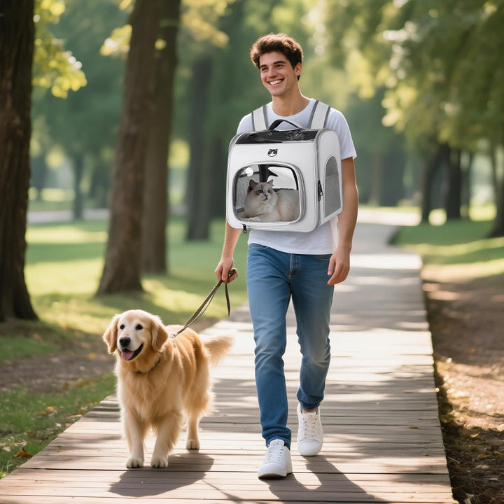 ALLSOPETS Katzenrucksack Faltbar Haustierrucksack mit Frontöffnung und Atmungsaktives Netzfenster Hu