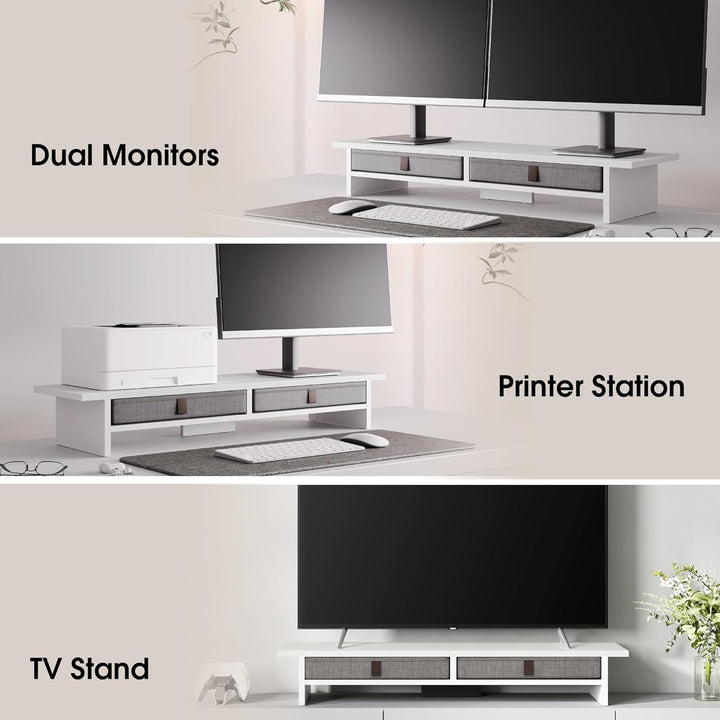 Fenge Dual Monitorständer Riser 2 Etagen Computer Monitor Ständer mit Schublade für PC Laptop Drucke