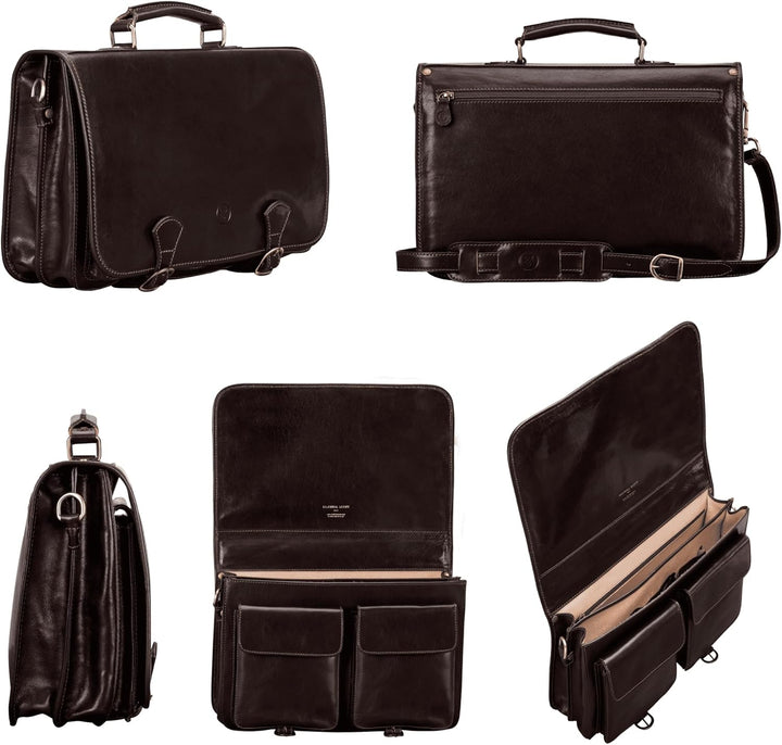 Maxwell Scott Klassische Italienische Herren Leder Aktentasche Jesolo2 in Dunkelbraun, Dunkelbraun