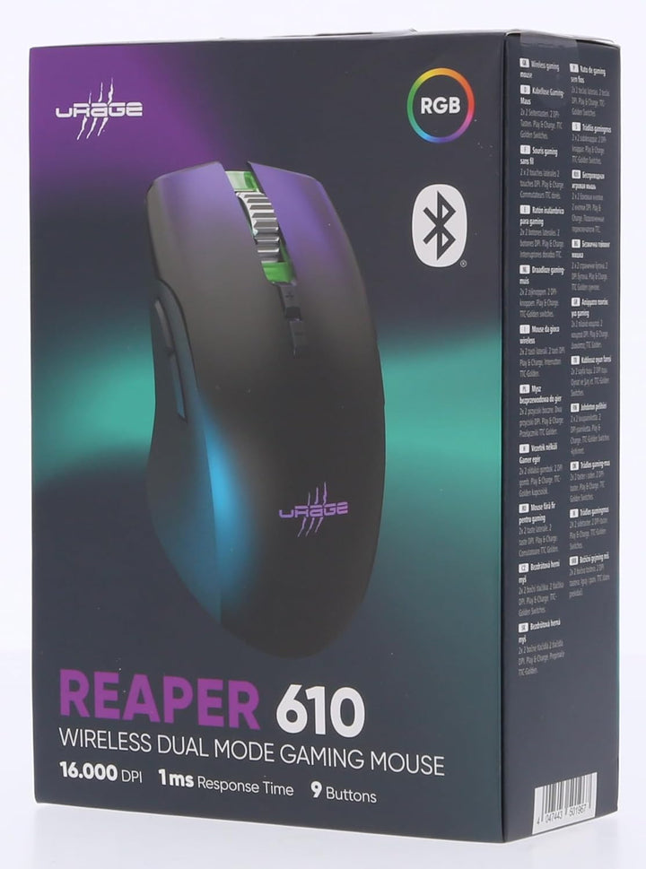 uRage Gaming-Maus Reaper 610 Wireless, kabellose Maus mit 9 programmierbaren Tasten, bis zu 16.000 D