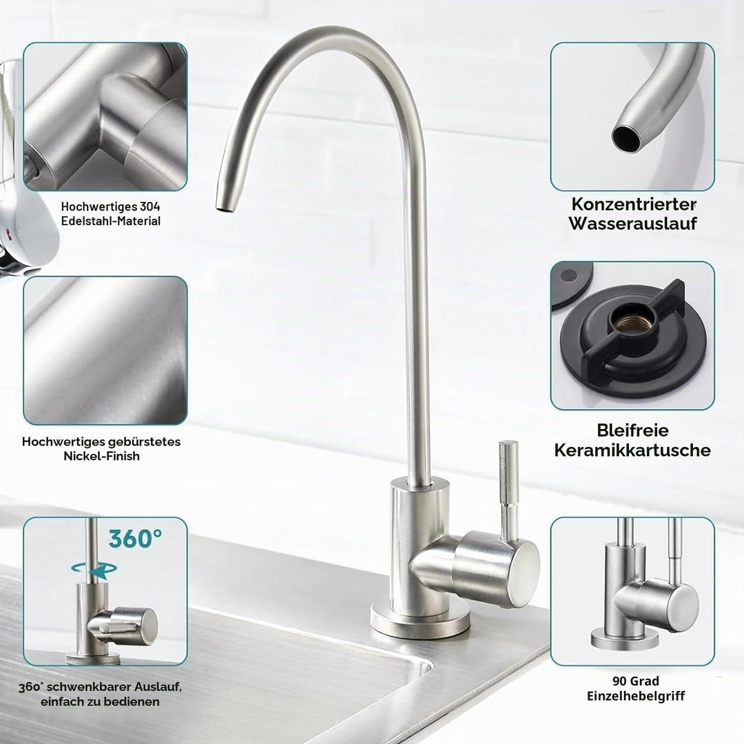 Umkehrosmose Wasserfilter Wasserhahn, 1/4'' RO Osmoseanlage Trinkwasser Wasserhahn, 360° Schwenkbar