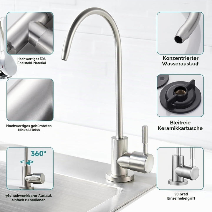 Umkehrosmose Wasserfilter Wasserhahn, 1/4'' RO Osmoseanlage Trinkwasser Wasserhahn, 360° Schwenkbar