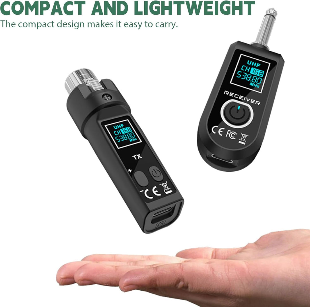 Drahtloses XLR Mikrofon Sender Empfänger, 2.4GHz 1 zu 2 UHF Kabelloses Sender/Empfänger für dynamisc