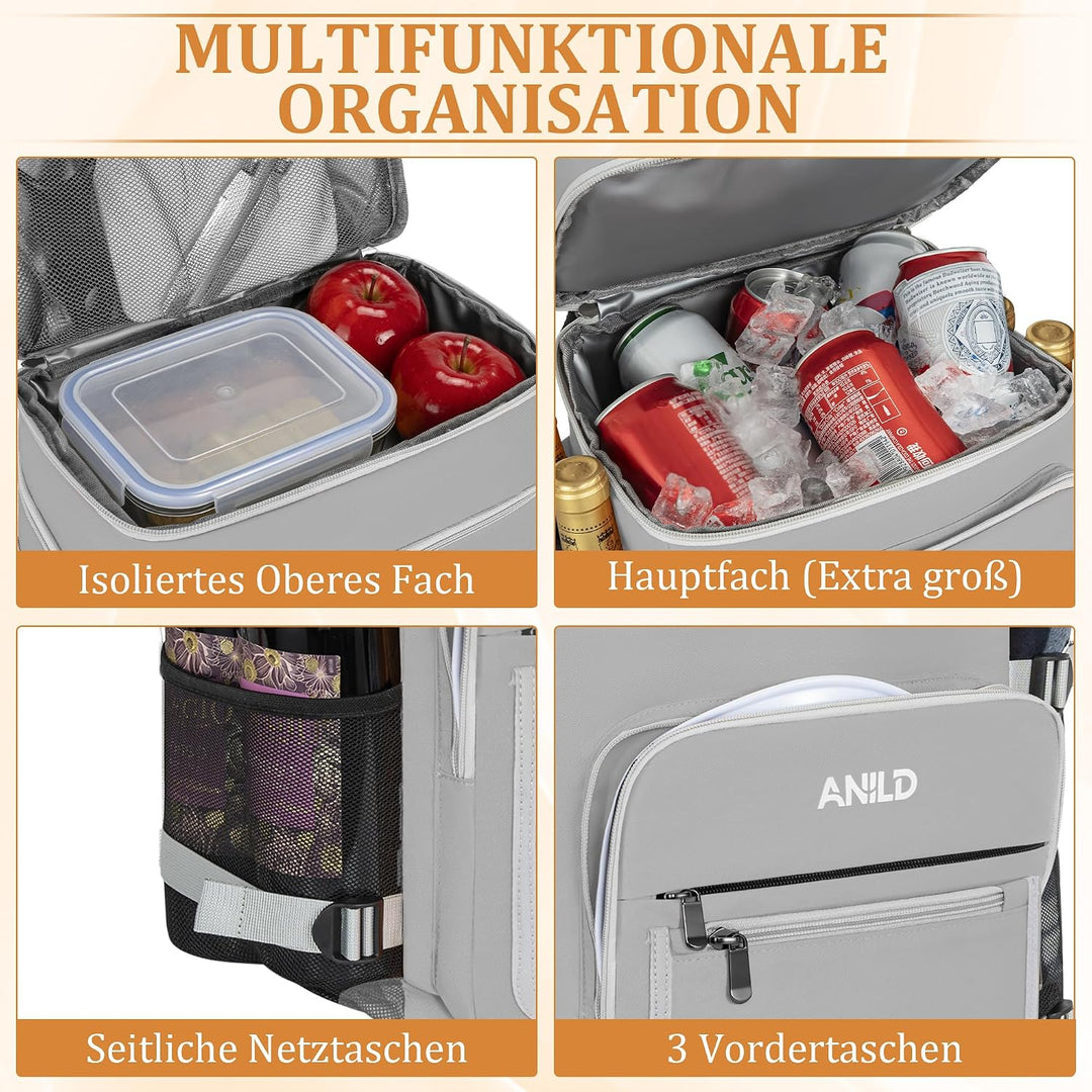 40 Dosen Isolierter Kühlrucksack 30L, Thermo Rucksack Gross, Auslaufsichere wasserdichte Picknickruc