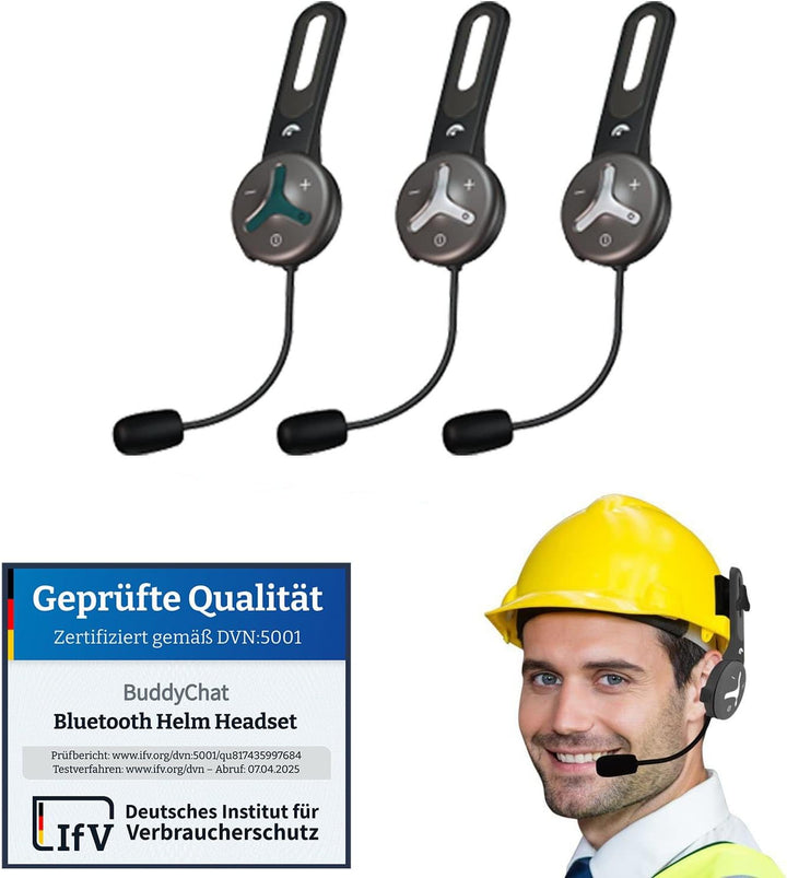 BuddyChat Trio - Gegensprechanlage mit 3X Bluetooth Module mit Reichweite bis 1km - Freisprechanlage