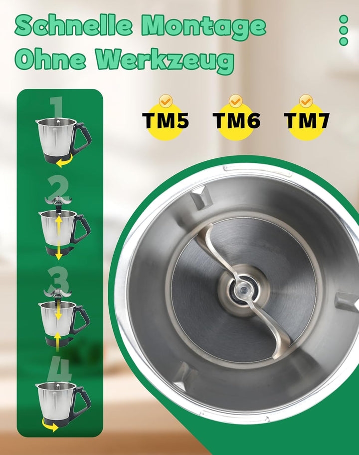 Teigmesser für Thermomix TM6 TM5 TM7– Edelstahl Teigmischmesser Mixmesser Ersatzteile mit Dichtring