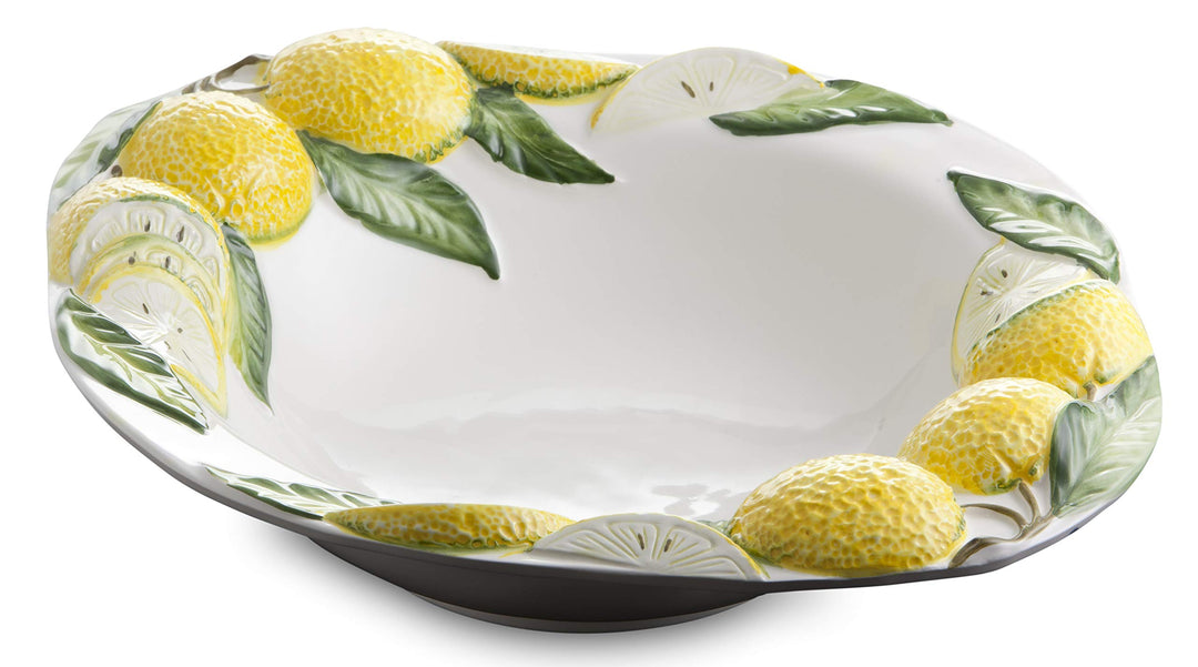 Bassano Ausgefallene italienische Keramik runde grosse Zitronen Obstschale 34,5x10