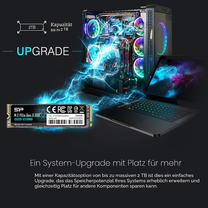 Silicon Power PCIe M.2 NVMe SSD 256GB Gen3x4 R/W up to 2, 100/1, 200MB/s Internal SSD 256GB A60, 256