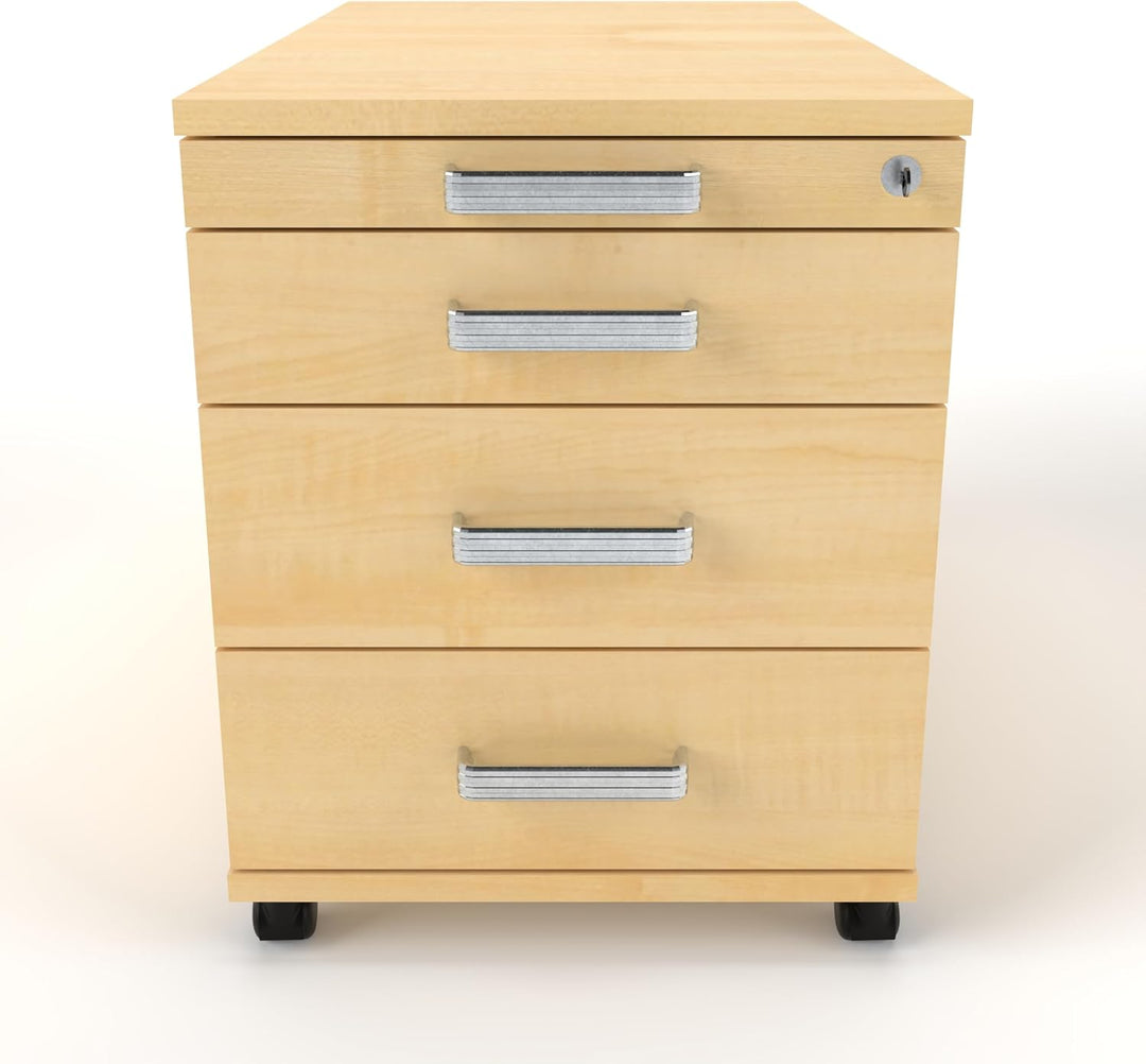 Rollcontainer CADI 43×80×51 cm – abschliessbarer Bürocontainer in Ahorn mit Orga- &amp; 3 Universal-Schu