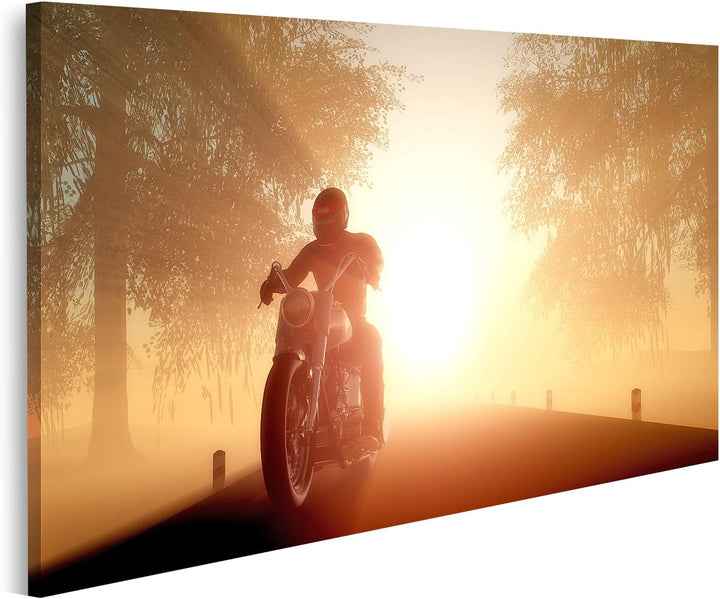 islandburner Bild auf Leinwand Motorrad Fahrer Auf Landstrasse Im Sonnenlicht Bilder Wandbilder Post
