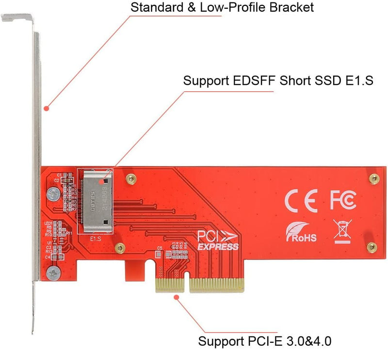 xiwai PCI-E4.0 4X Host Adapter auf NVMe Ruler 1U GEN-Z EDSFF Short SSD E1.S Carrier Adapter EDSFF-PC