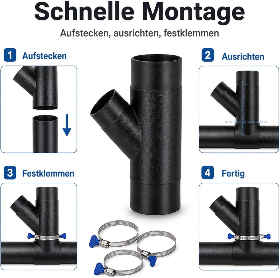 Y Stück 100mm, Absaugung Werkstatt, Y stück 100mm Abluft Adapter inkl. 3 Schlauchklemmen, Absaugung