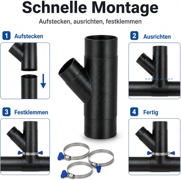 Y Stück 100mm, Absaugung Werkstatt, Y stück 100mm Abluft Adapter inkl. 3 Schlauchklemmen, Absaugung