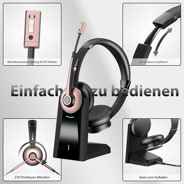 Earbay Kabelloses Headset, Bluetooth-Headset mit Mikrofon und Rauschunterdrückung & USB-Dongle, Kabe