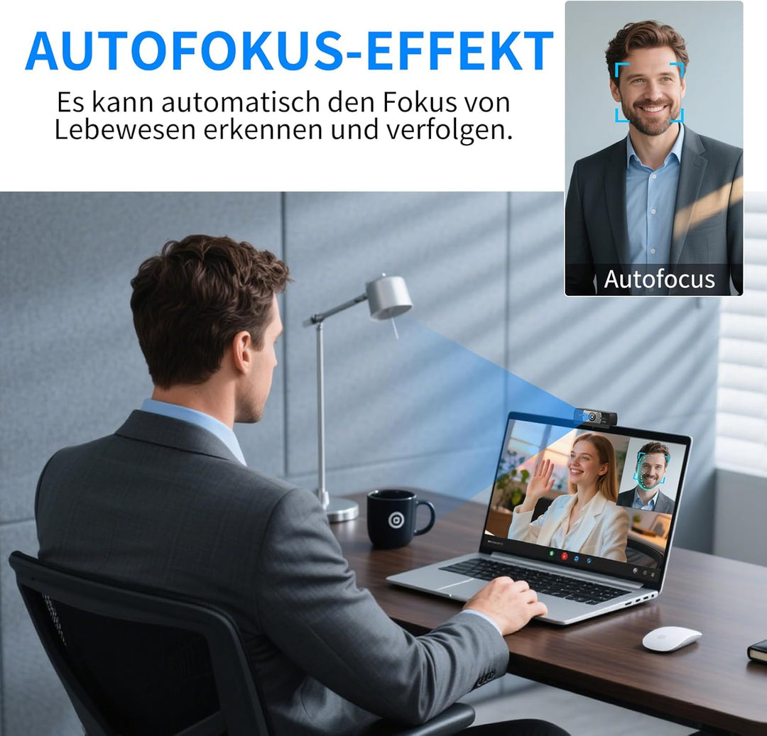 Diccik Webcam 4K, USB A Webcam mit 2 Mikrofon mit Rauschunterdrückung, Kamera PC, Schneller Automati