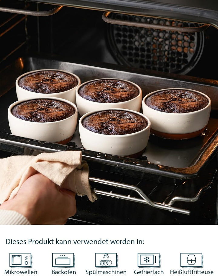 DOWAN Förmchen Creme Brulee mit Deckeln, 6 X 180ml Antihaft-Souffléförmchen Porzellan, Creme Brulee