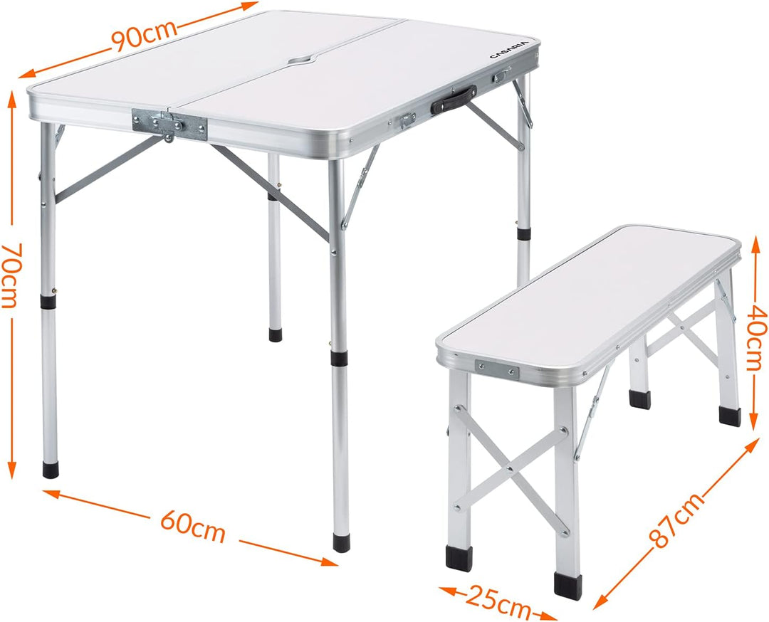 CASARIA® Klapptisch Wetterfest Höhenverstellbar Campingtisch mit Bänken Gartentisch Falttisch 120x60