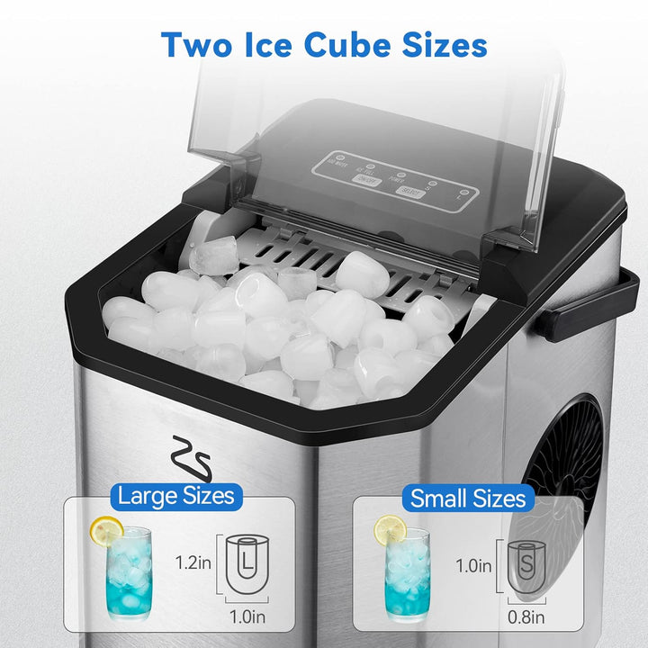 Eiswürfelmaschine, 9 Eiswürfel in 6 Minuten, tragbare Eismaschine mit Eislöffel, 2 Eiswürfelgrössen,