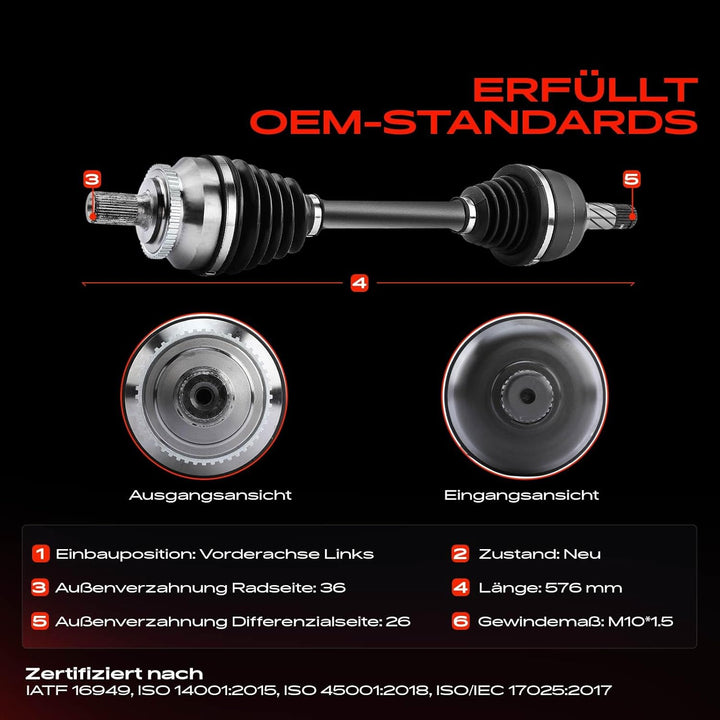 Frankberg Antriebswelle Vorderachse Links Kompatibel mit S60 I 2.4L 2.5L 2002-2010 V70 II SW 2.4L 20
