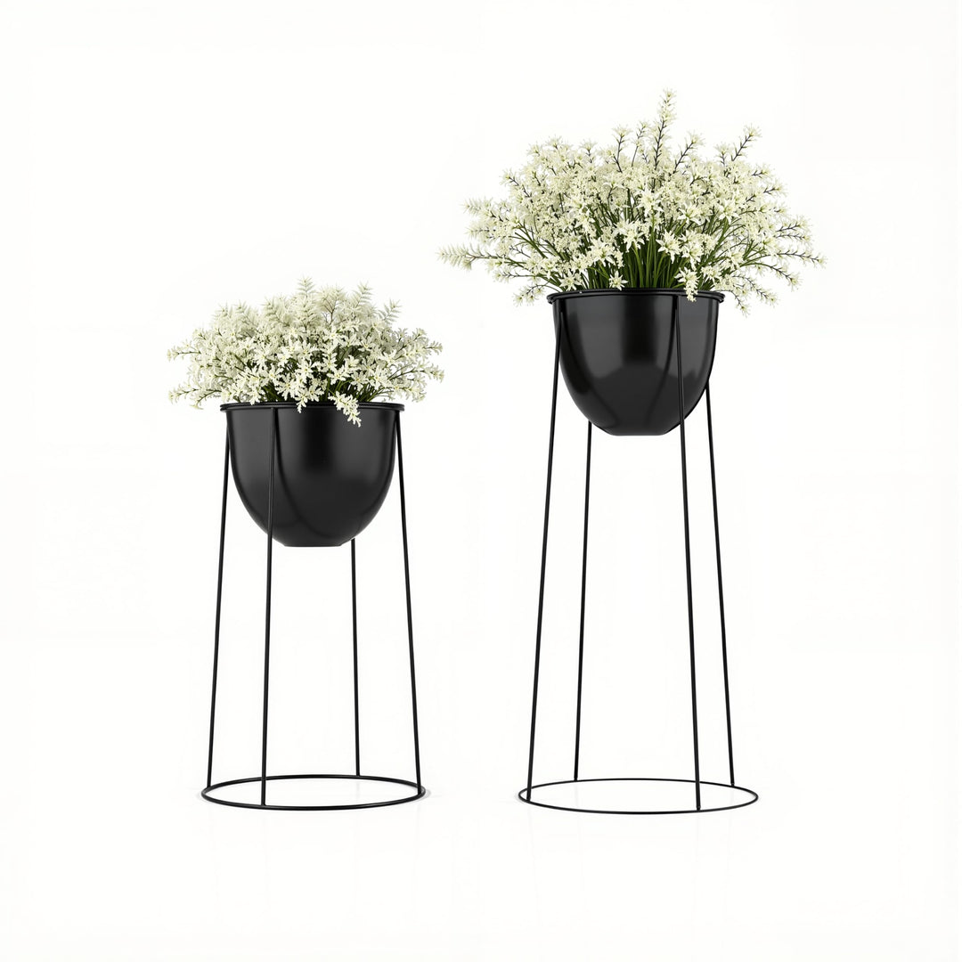 Ribelli Metall Blumentopf Ständer 2er Set φ25/28,5 cm, Blumenhocker mit Übertopf, Blumentreppe Pflan