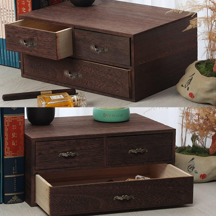 Holz Schreibtisch Organizer mit 3 Schubladen Holz Aufbewahrungsbox Heimarbeitsplatz Bürobedarf 2 Sto