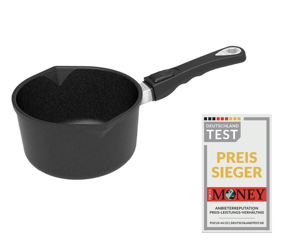 AMT Gastroguss Milchtopf, Ø 18 cm, 10 cm hoch, Sossentopf mit abnehmbarem Stiel, nicht induktionstau