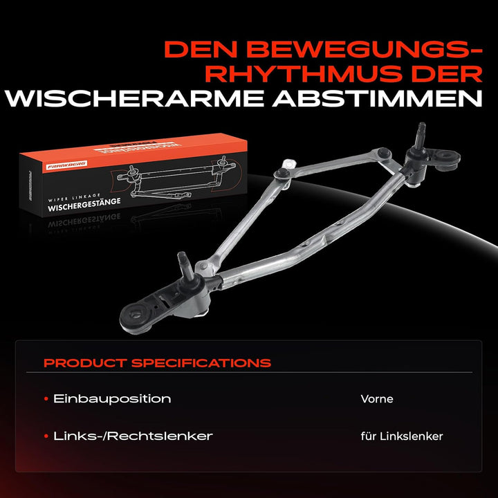 Frankberg 1x Scheibenwischer Wischergestänge ohne Motor Vorne Kompatibel mit Clio III BR0/1 CR0/1 Sc