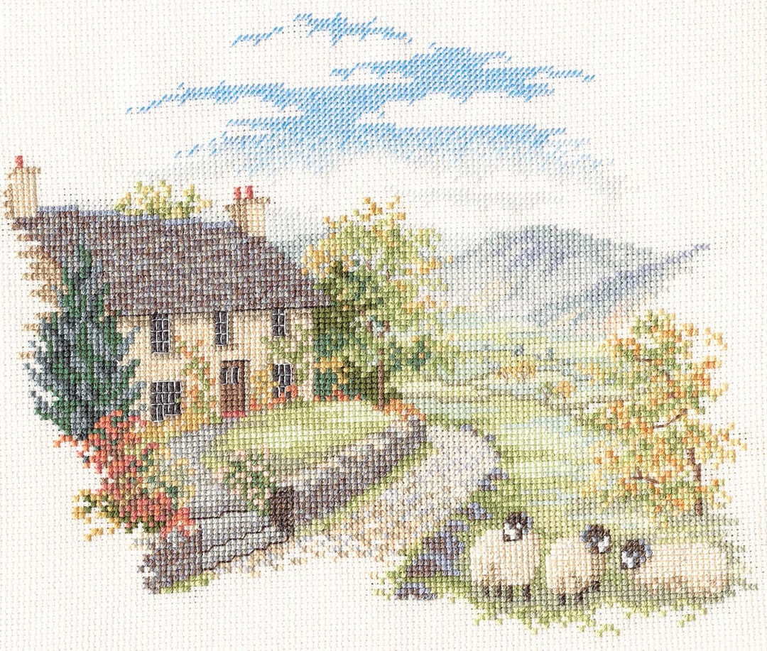 Bothy Threads Kreuzstich-Set Landschaft – Hügel Bauernhof, 20x17cm, DWCON03, Zählmuster