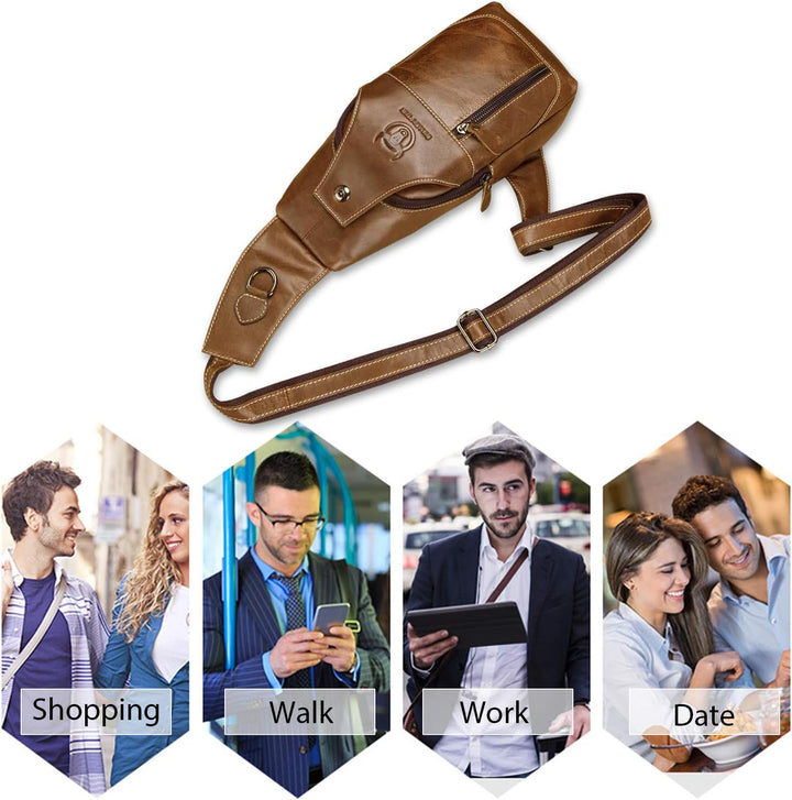 FANDARE Sling Bag Leder Brusttasche Schultertasche Wasserresistent Tragetasche Herren Umhängetasche